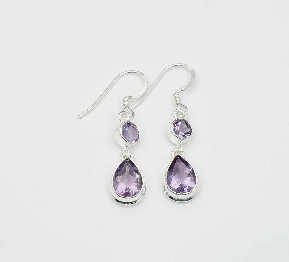 925 Solid Sterling Silver Natural Faceted 2 Gemstone Earring
