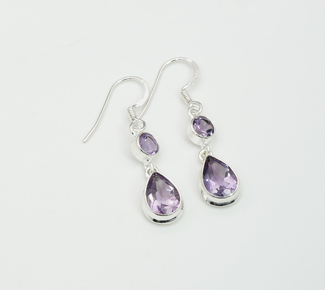 925 Solid Sterling Silver Natural Faceted 2 Gemstone Earring