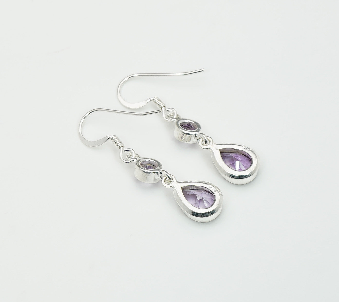 925 Solid Sterling Silver Natural Faceted 2 Gemstone Earring