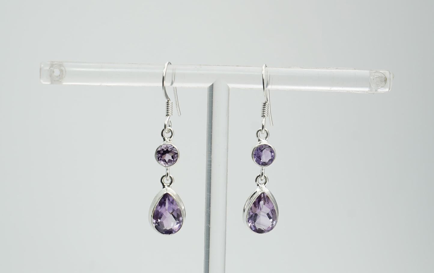 925 Solid Sterling Silver Natural Faceted 2 Gemstone Earring