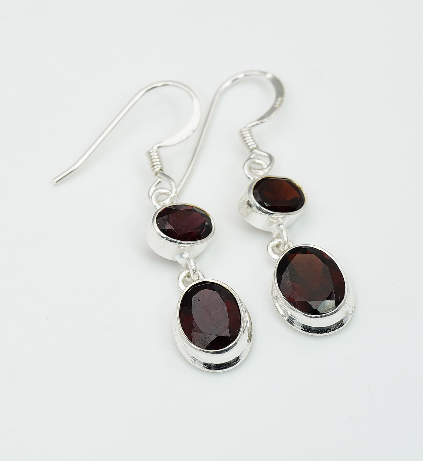 925 Solid Sterling Silver Natural Faceted 2 Gemstone Earring