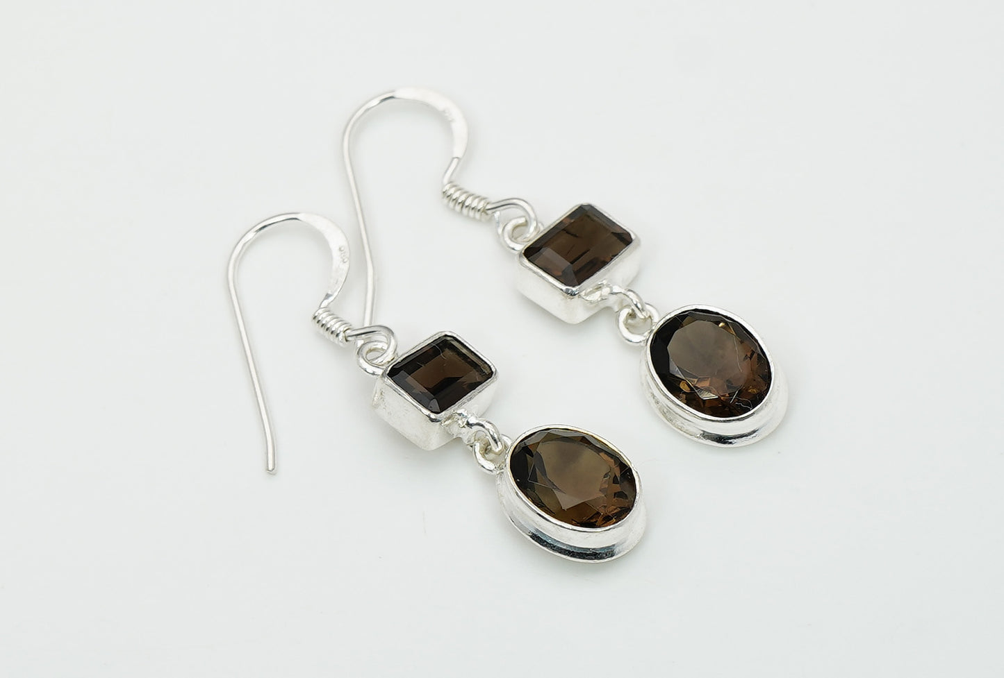 925 Solid Sterling Silver Natural Faceted 2 Gemstone Earring