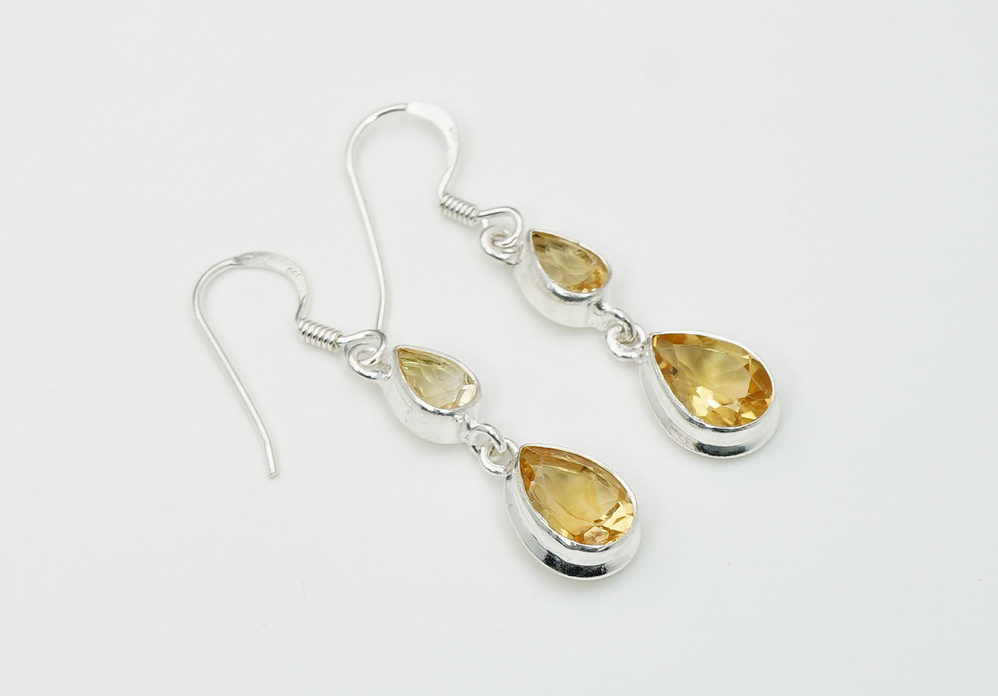 925 Solid Sterling Silver Natural Faceted 2 Gemstone Earring