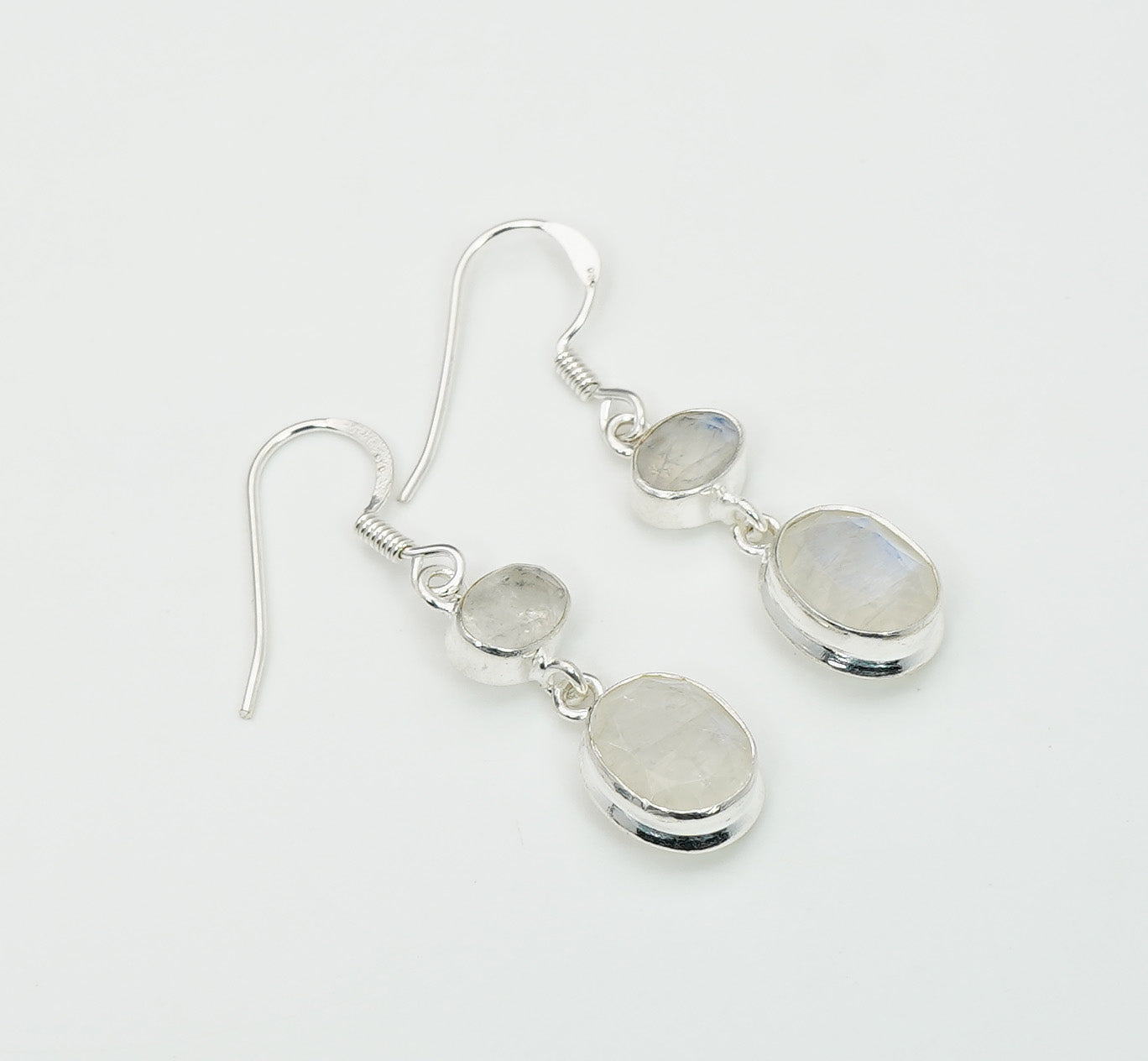 925 Solid Sterling Silver Natural Faceted 2 Gemstone Earring