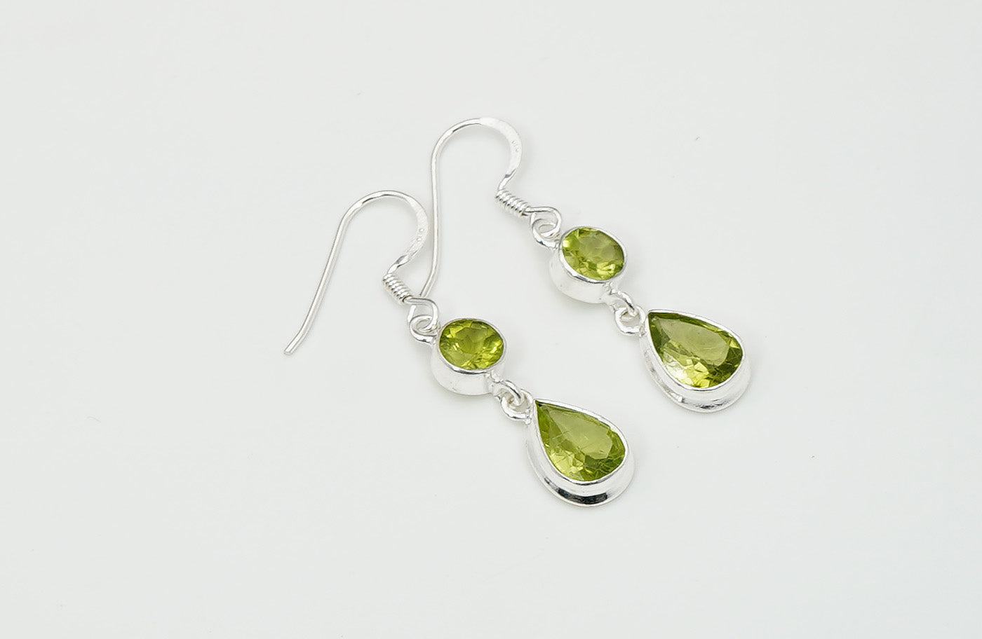 925 Solid Sterling Silver Natural Faceted 2 Gemstone Earring
