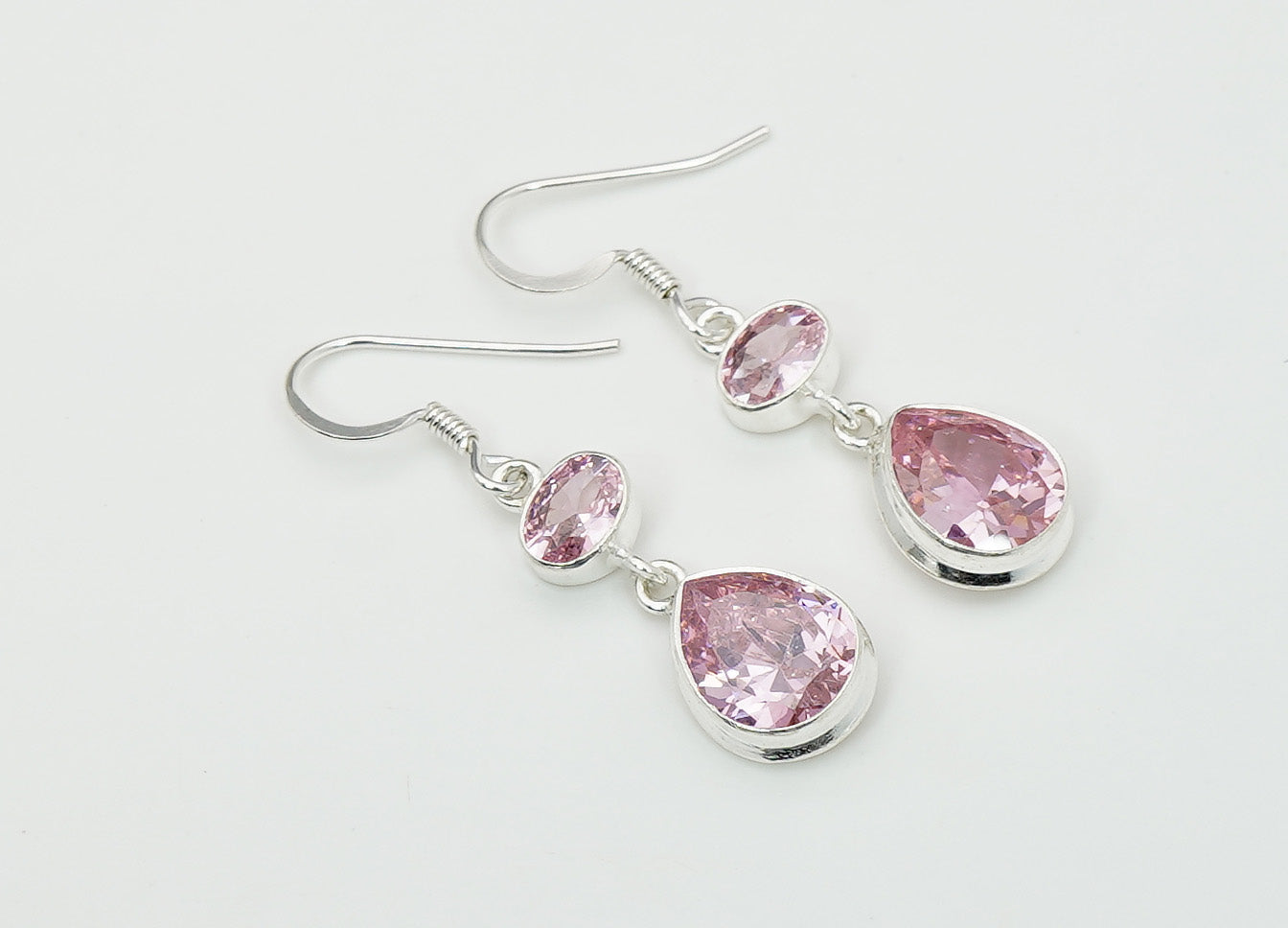925 Solid Sterling Silver Natural Faceted 2 Gemstone Earring