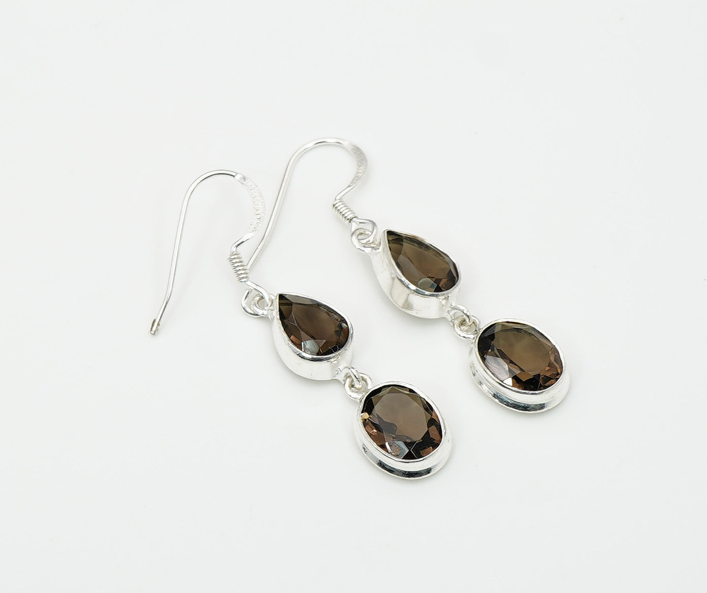 925 Solid Sterling Silver Natural Faceted 2 Gemstone Earring