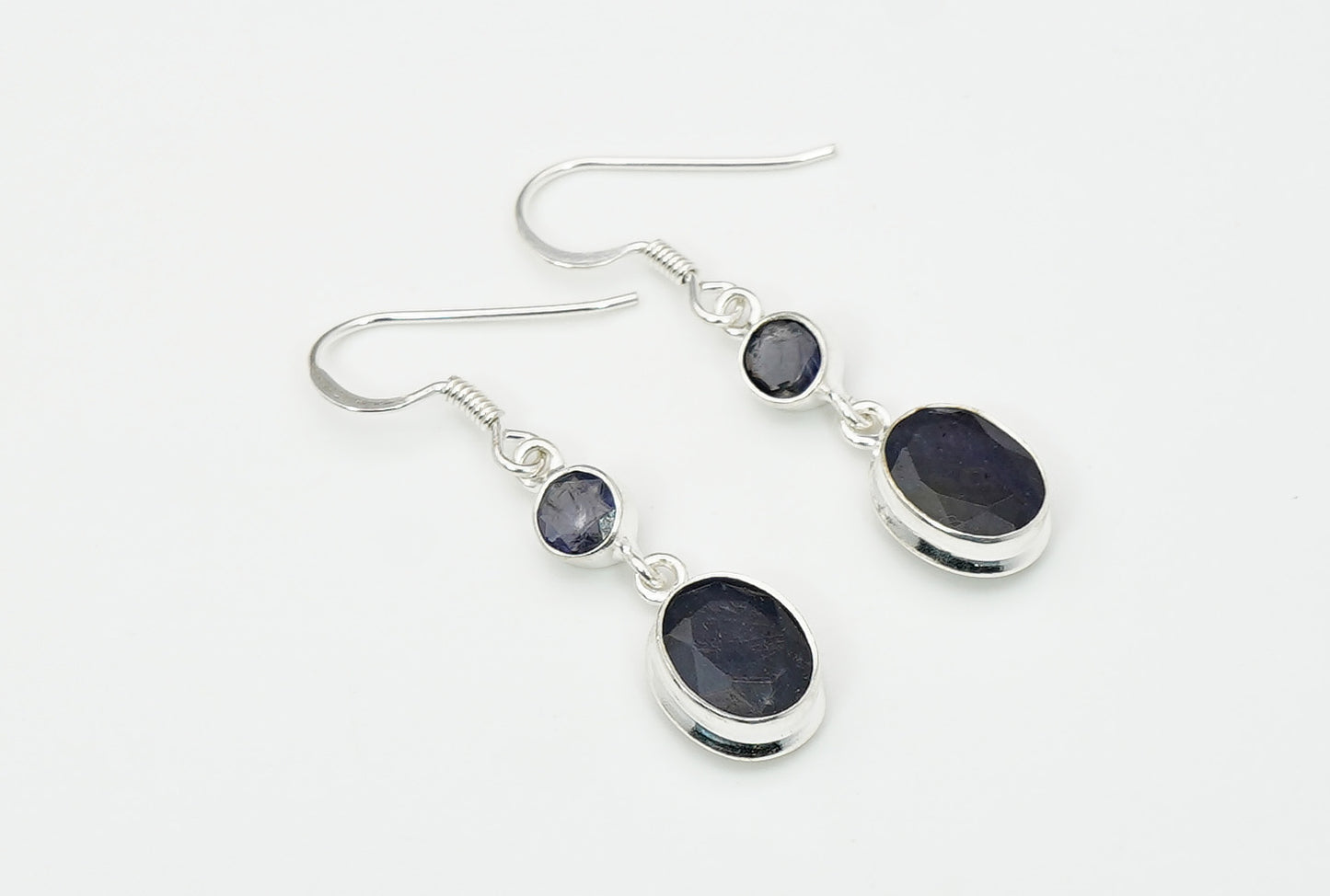 925 Solid Sterling Silver Natural Faceted 2 Gemstone Earring
