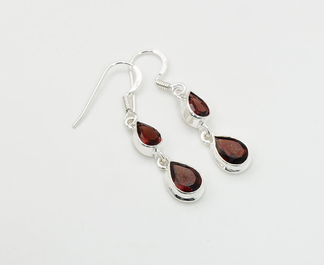 925 Solid Sterling Silver Natural Faceted 2 Gemstone Earring