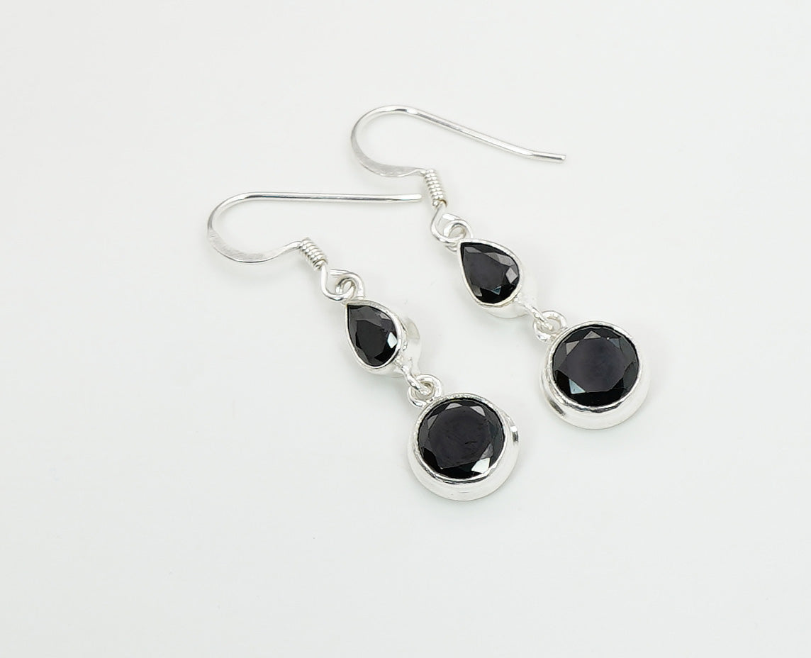 925 Solid Sterling Silver Natural Faceted 2 Gemstone Earring