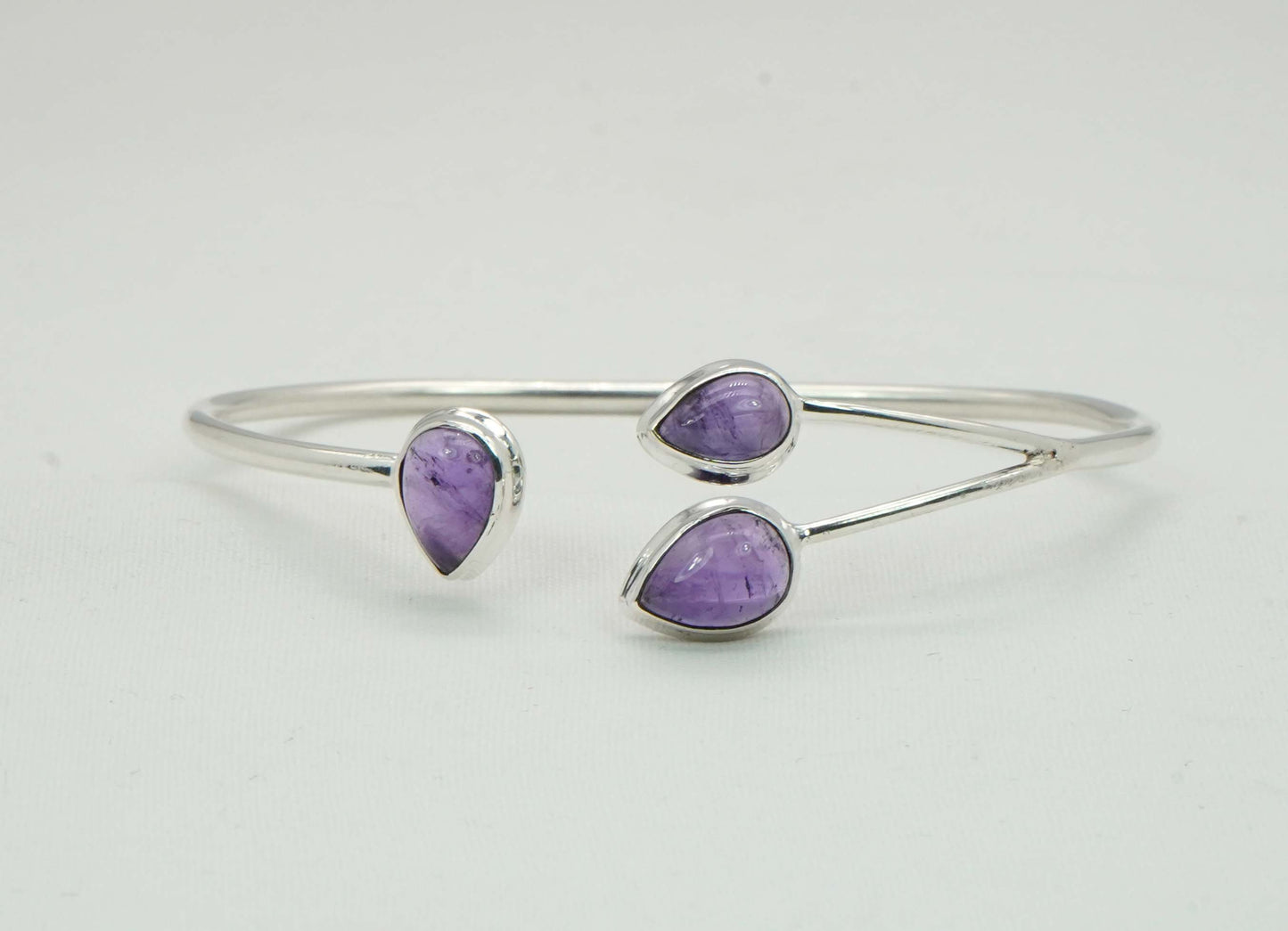 925 Solid Sterling Silver Three Stone Adjustable Bangle - 10.2 Grams