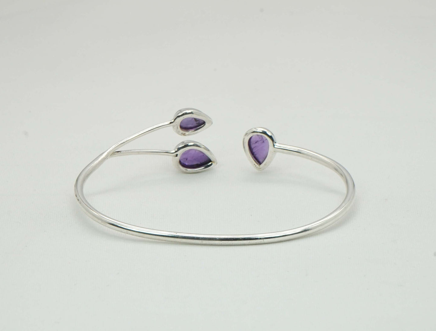 925 Solid Sterling Silver Three Stone Adjustable Bangle - 10.2 Grams