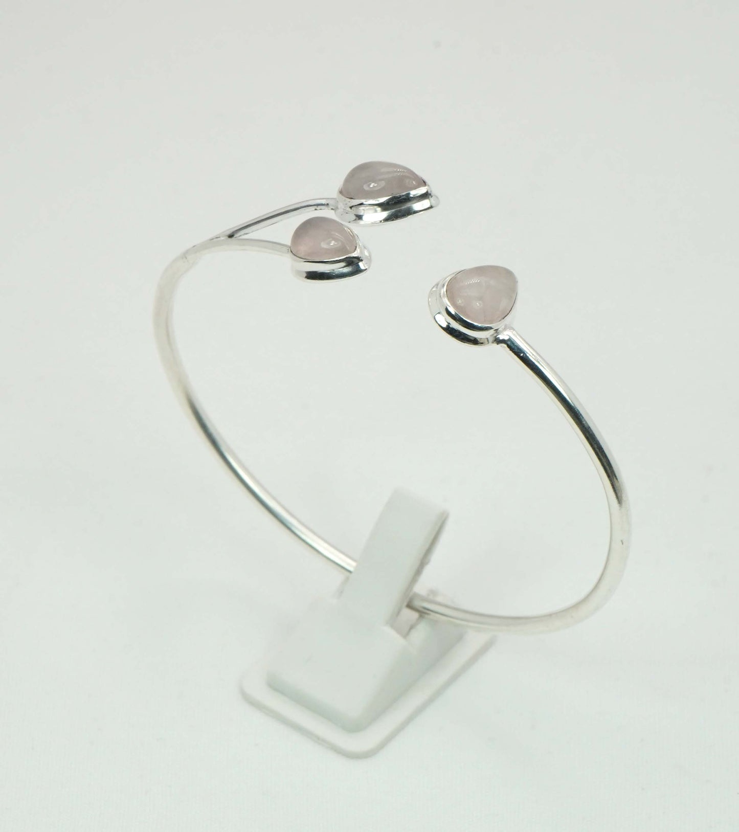 925 Solid Sterling Silver Three Stone Adjustable Bangle - 10.2 Grams