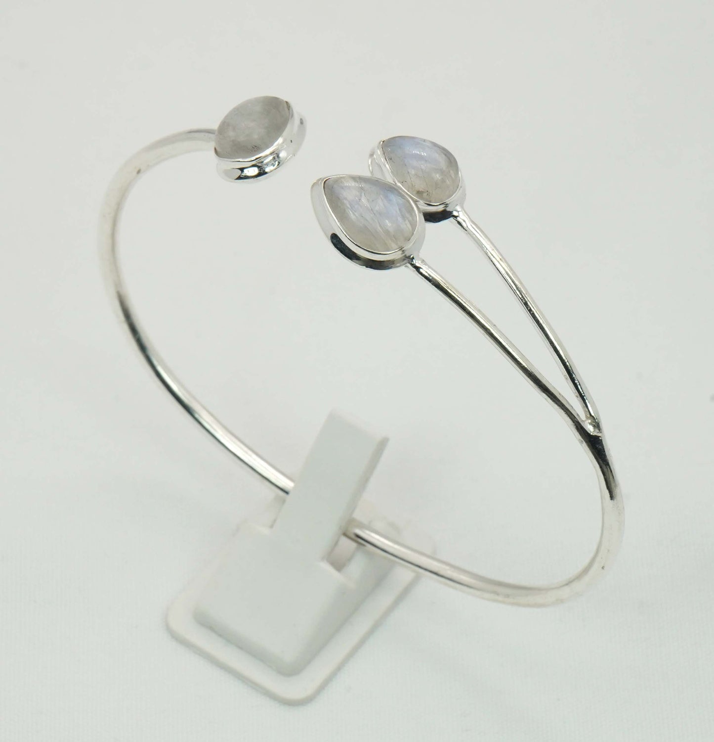 925 Solid Sterling Silver Three Stone Adjustable Bangle - 10.2 Grams