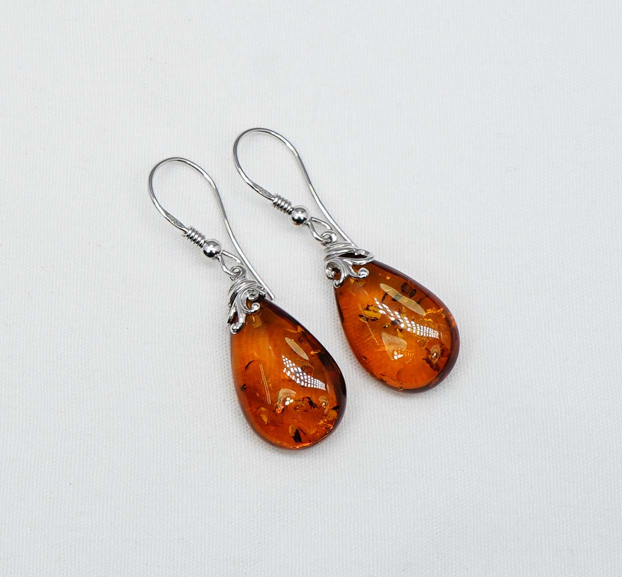 925 Solid Sterling Silver Natural Baltic Amber Hook Earring-1.7 Inches