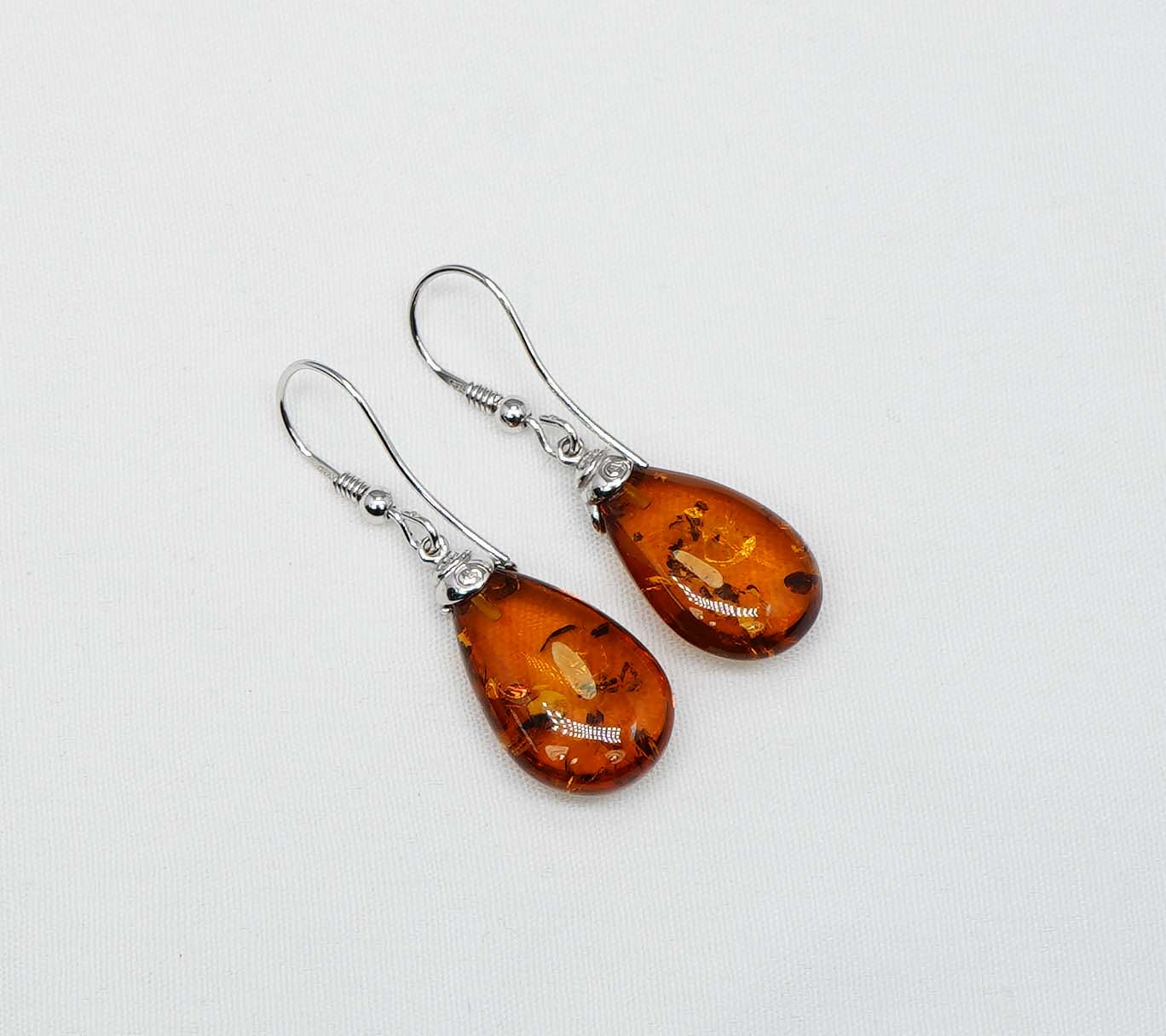 925 Solid Sterling Silver Natural Baltic Amber Hook Earring-1.7 Inches