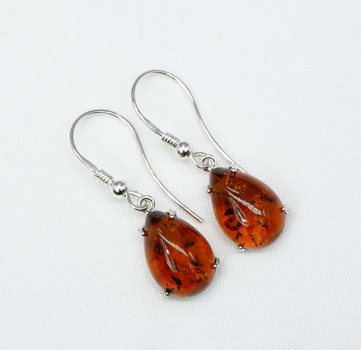 925 Solid Sterling Silver Natural Baltic Amber Hook Earring-1.4 Inches