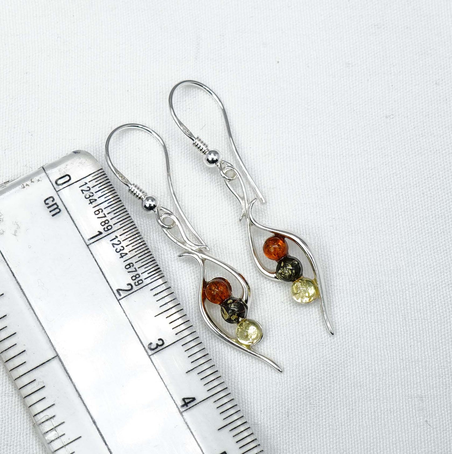 925 Solid Sterling Silver Natural Multi Baltic Amber Hook Earring-1.8 Inches