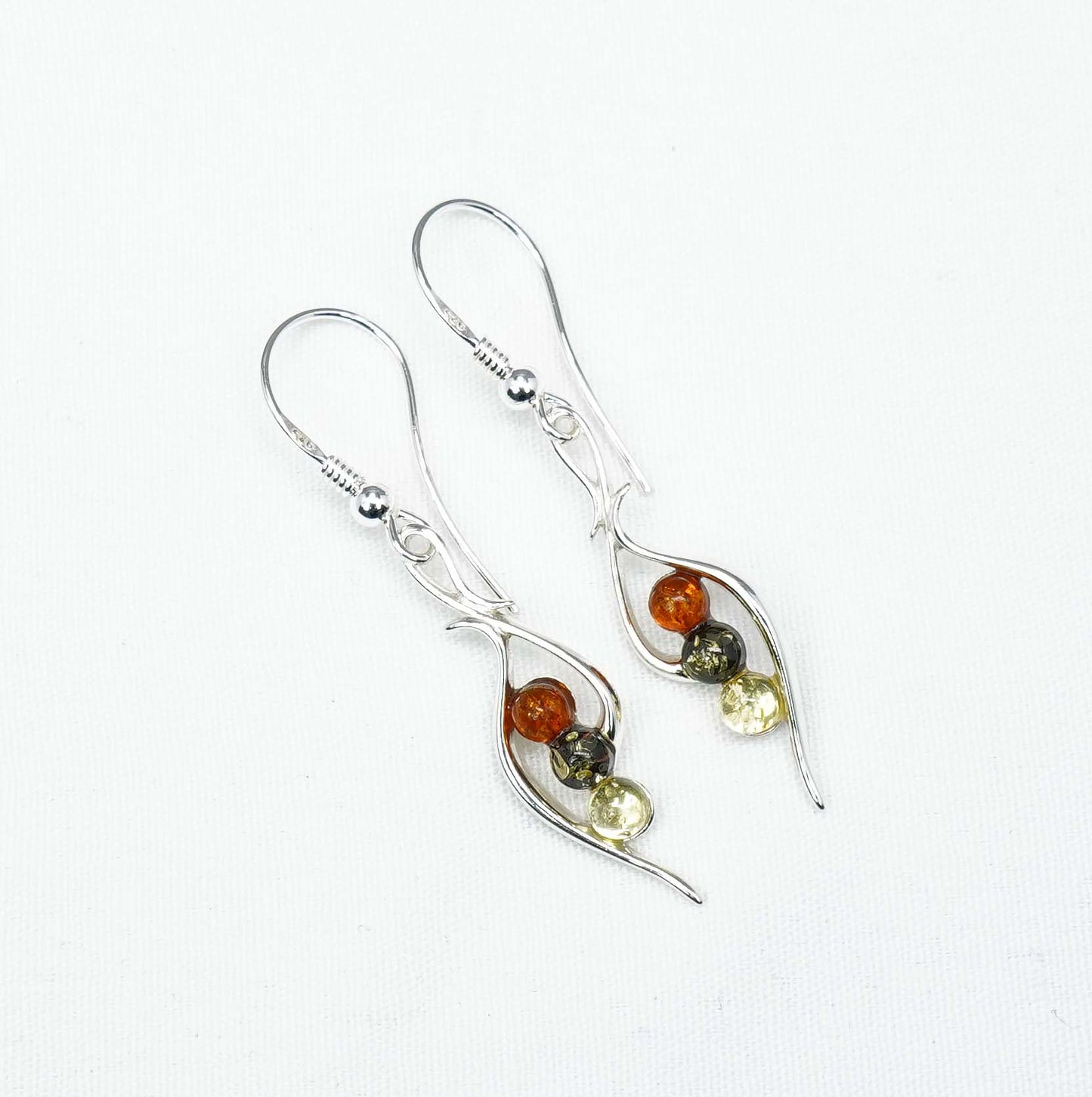 925 Solid Sterling Silver Natural Multi Baltic Amber Hook Earring-1.8 Inches