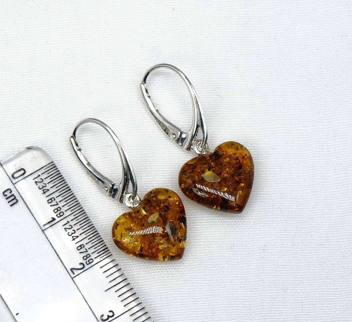 925 Solid Sterling Silver Baltic Amber Heart Shape Hook Earring-1.2 Inches