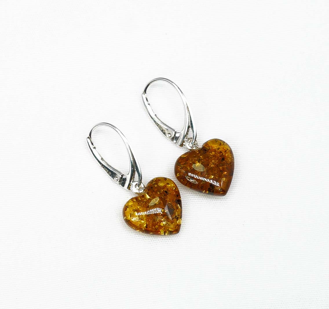 925 Solid Sterling Silver Baltic Amber Heart Shape Hook Earring-1.2 Inches