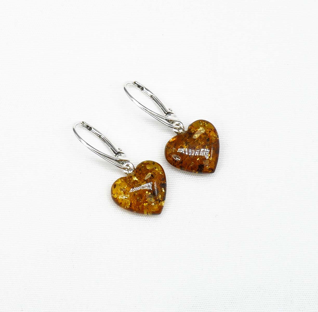 925 Solid Sterling Silver Baltic Amber Heart Shape Hook Earring-1.2 Inches