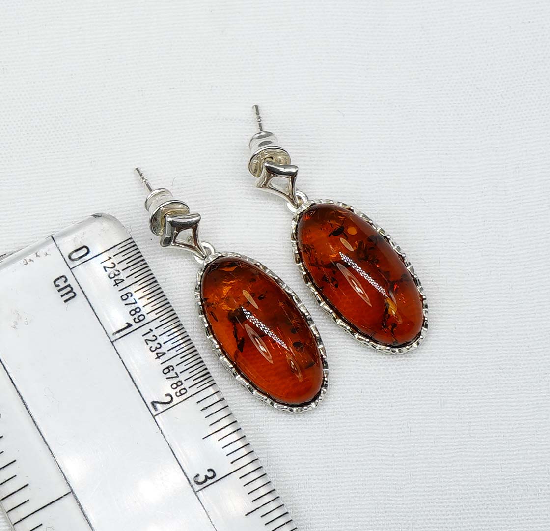 925 Solid Sterling Silver Natural Baltic Amber Stud Earring-1.2 Inches