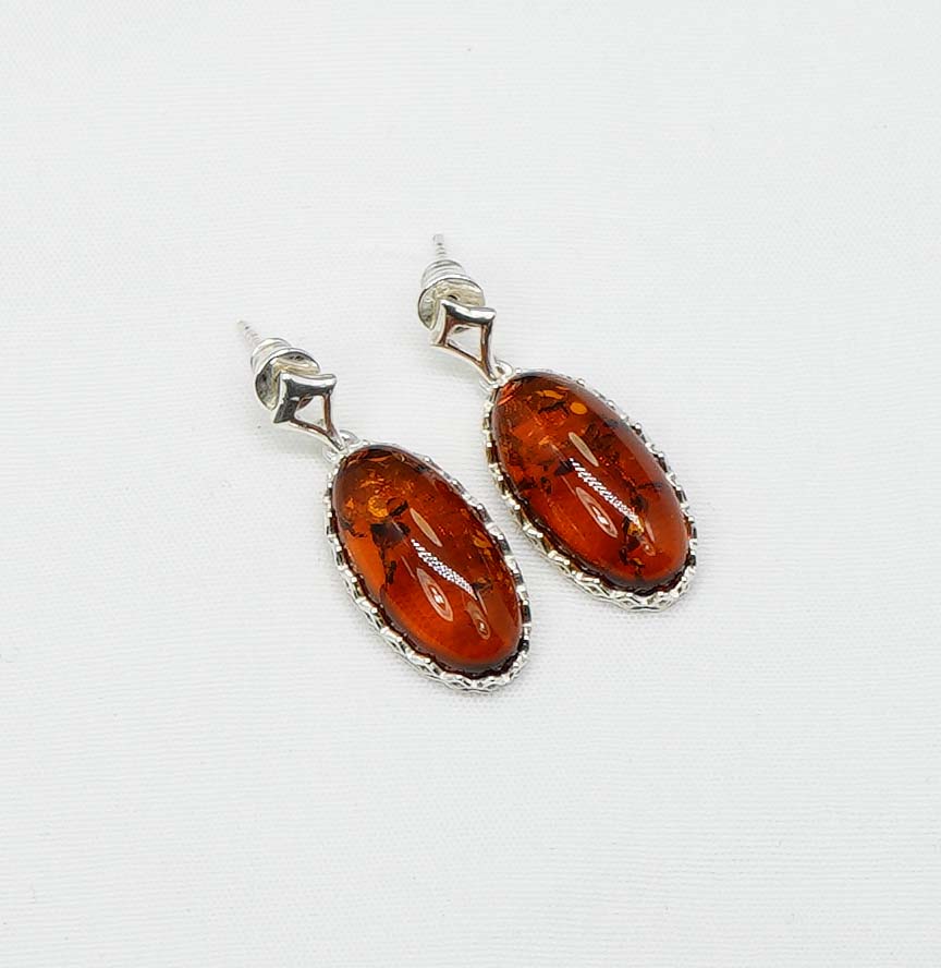 925 Solid Sterling Silver Natural Baltic Amber Stud Earring-1.2 Inches
