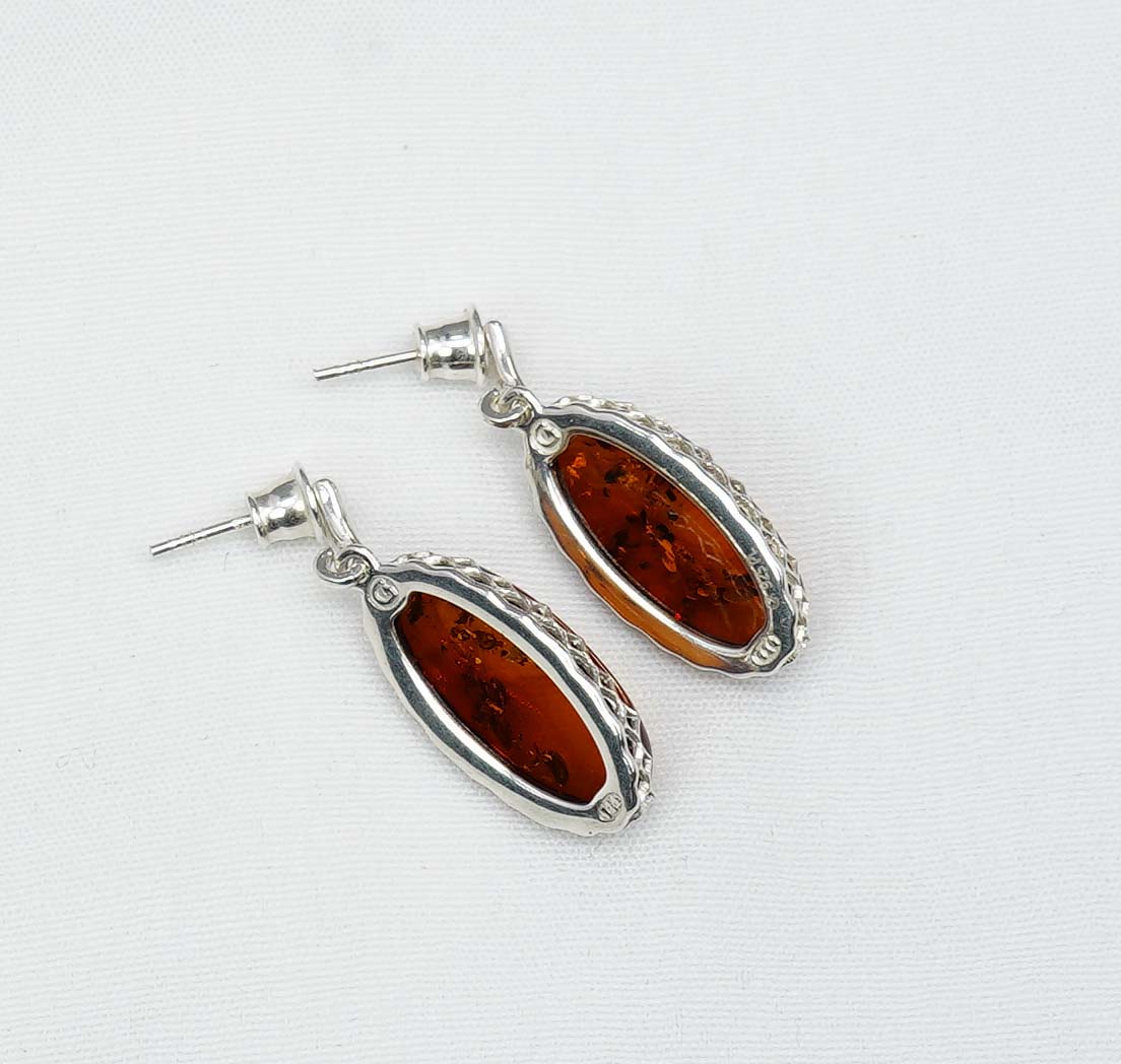 925 Solid Sterling Silver Natural Baltic Amber Stud Earring-1.2 Inches