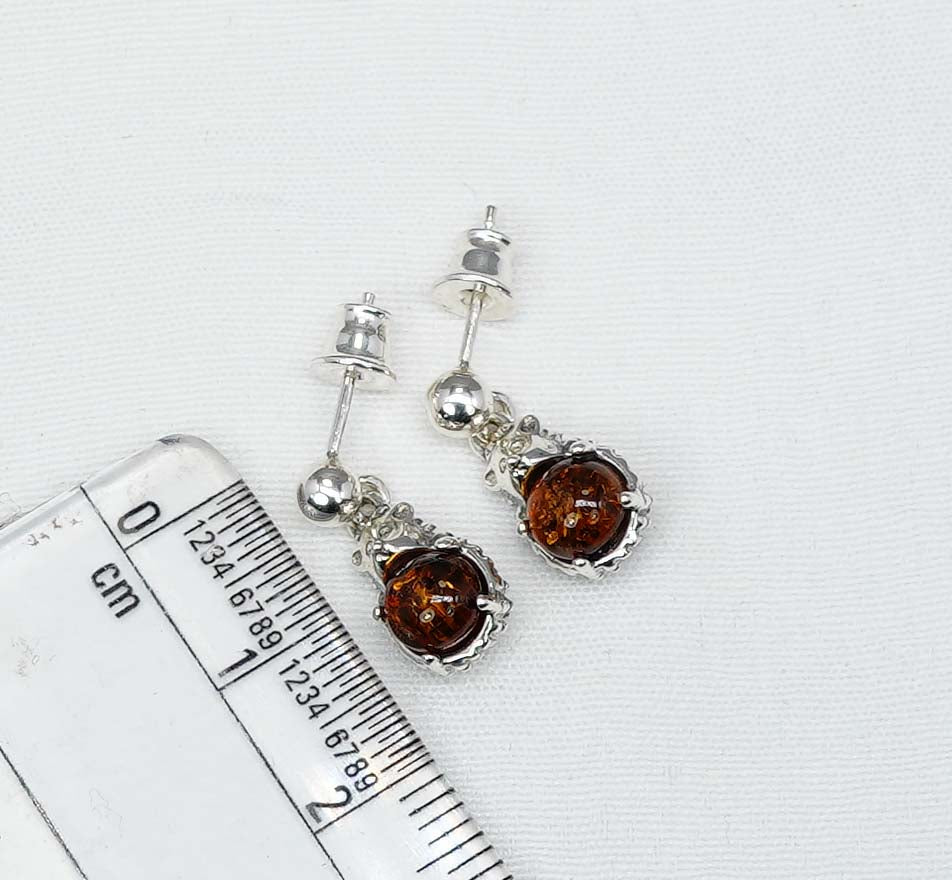 925 Solid Sterling Silver Natural Baltic Amber Stud Earring-0.6 Inches