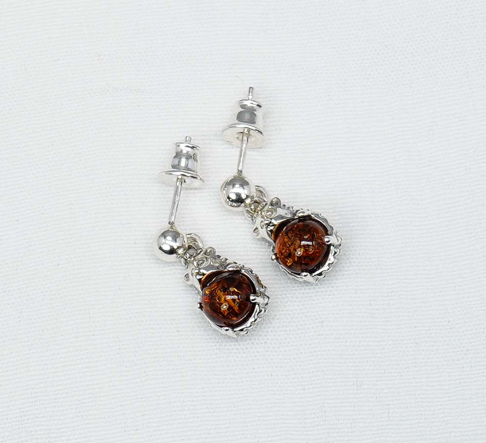 925 Solid Sterling Silver Natural Baltic Amber Stud Earring-0.6 Inches
