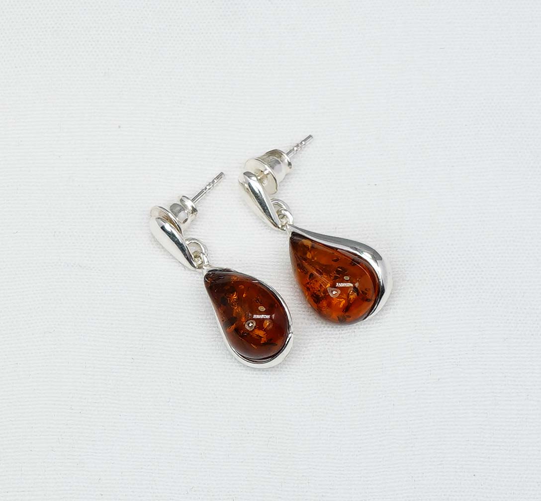 925 Solid Sterling Silver Natural Baltic Amber Stud Earring-0.6 Inches