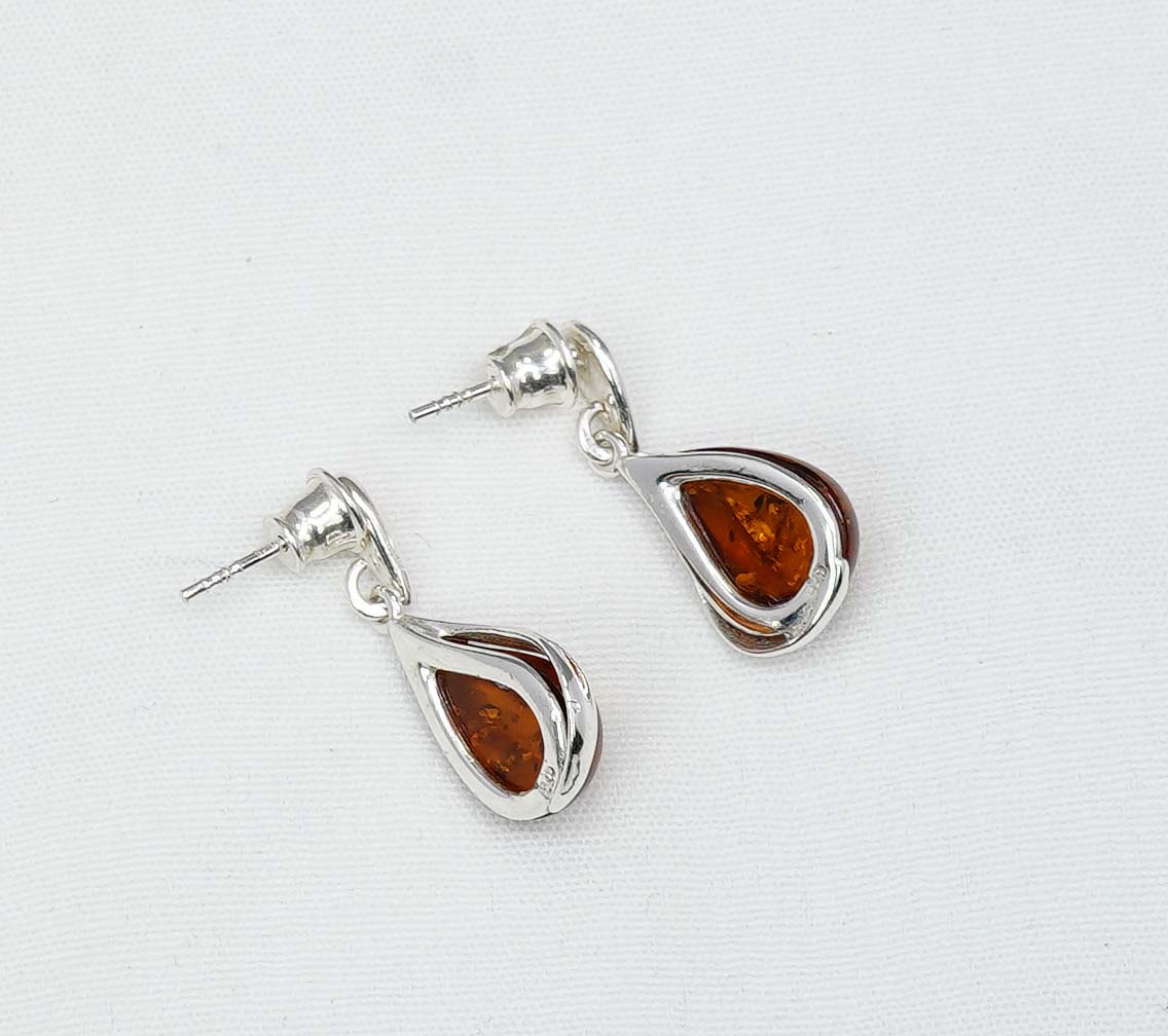 925 Solid Sterling Silver Natural Baltic Amber Stud Earring-0.6 Inches