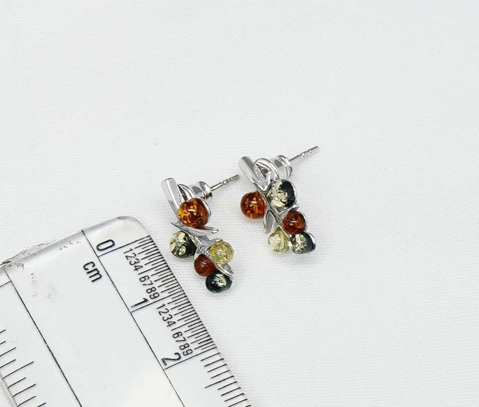 925 Solid Sterling Silver Natural Multi Baltic Amber Stud Earring-0.7 Inches