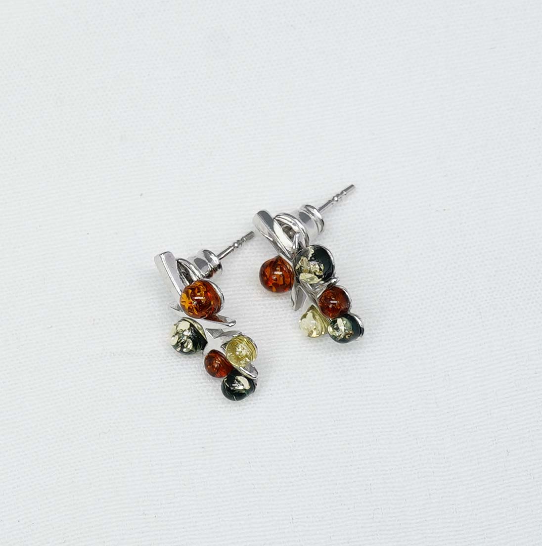 925 Solid Sterling Silver Natural Multi Baltic Amber Stud Earring-0.7 Inches