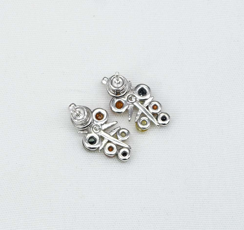 925 Solid Sterling Silver Natural Multi Baltic Amber Stud Earring-0.7 Inches