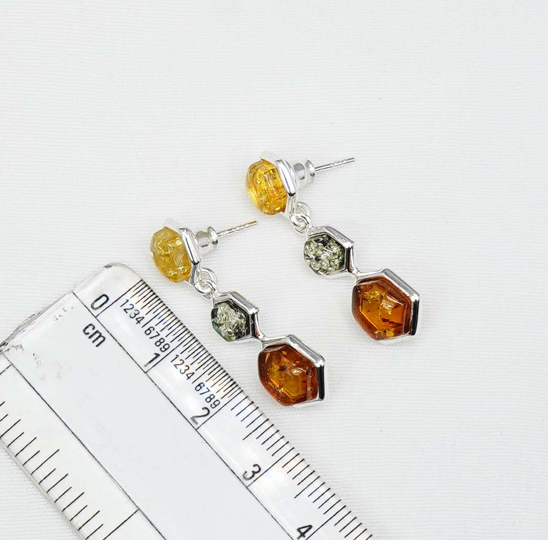 925 Solid Sterling Silver Natural Multi Baltic Amber Stud Earring-1.2 Inches