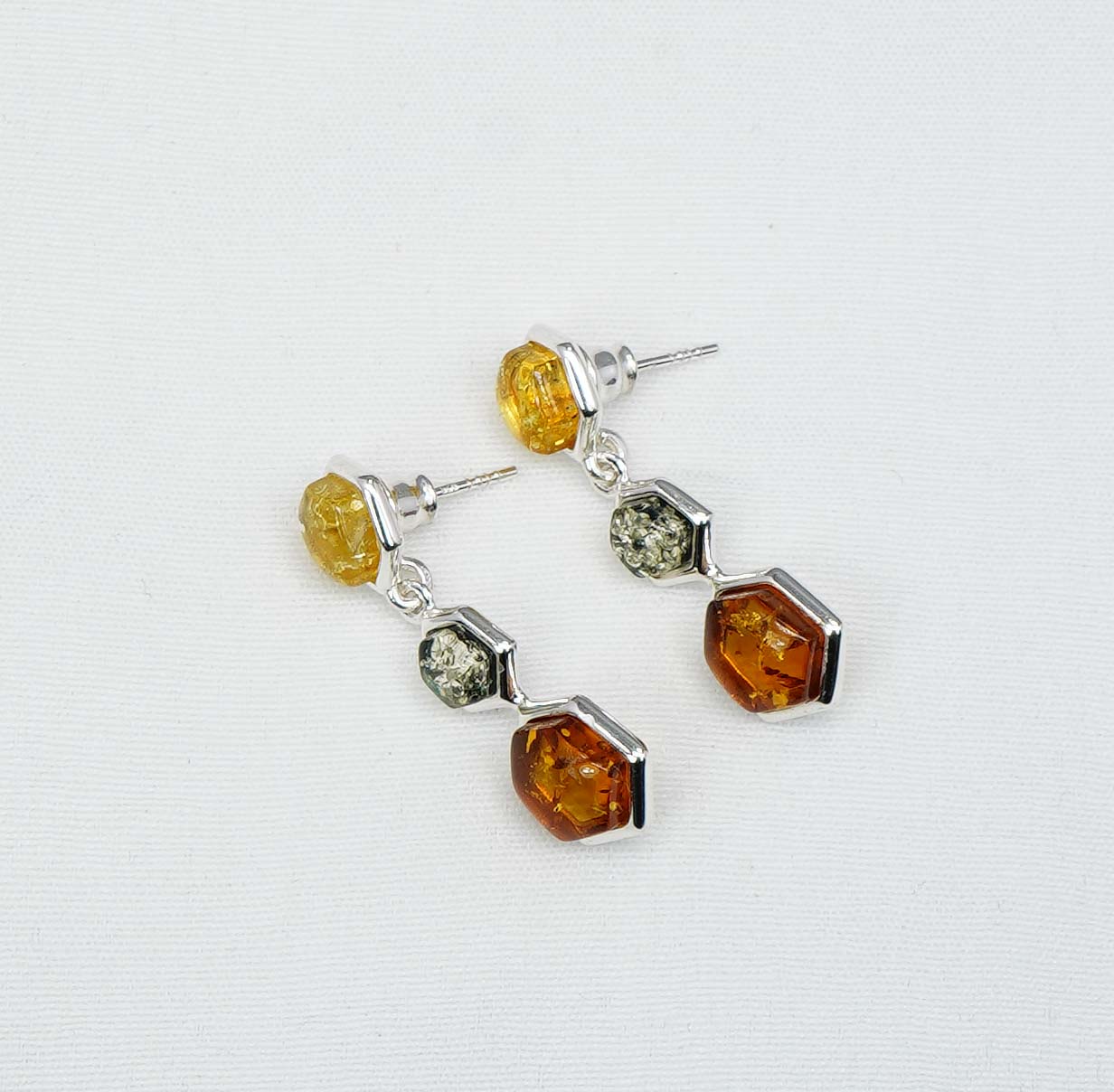 925 Solid Sterling Silver Natural Multi Baltic Amber Stud Earring-1.2 Inches