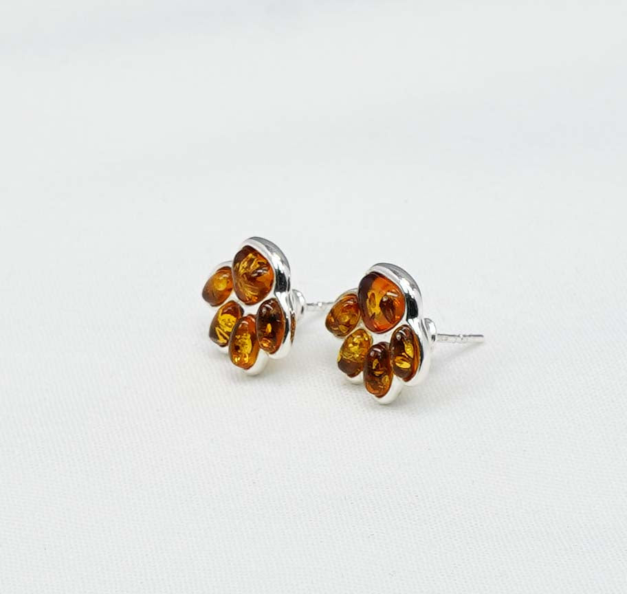 925 Solid Sterling Silver Natural Baltic Amber Stud Earring