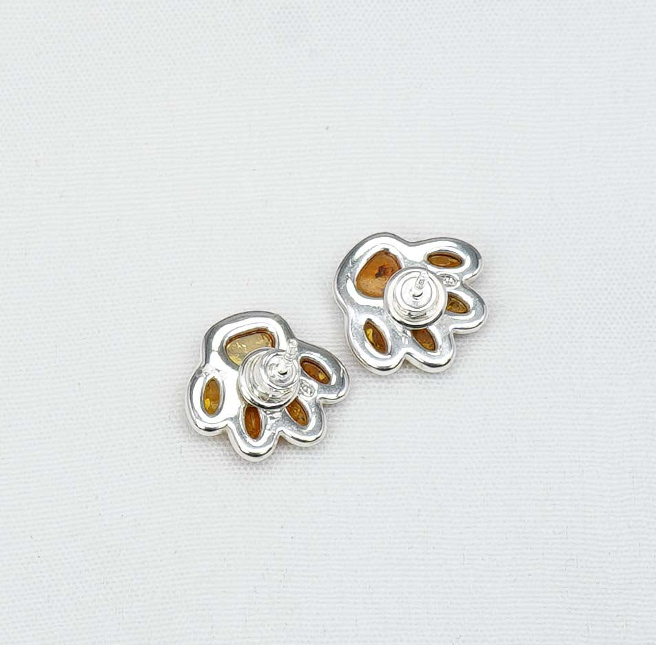 925 Solid Sterling Silver Natural Baltic Amber Stud Earring