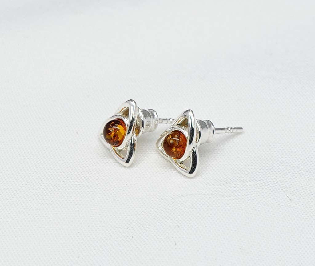 925 Solid Sterling Silver Natural Baltic Amber Flower Stud Earring
