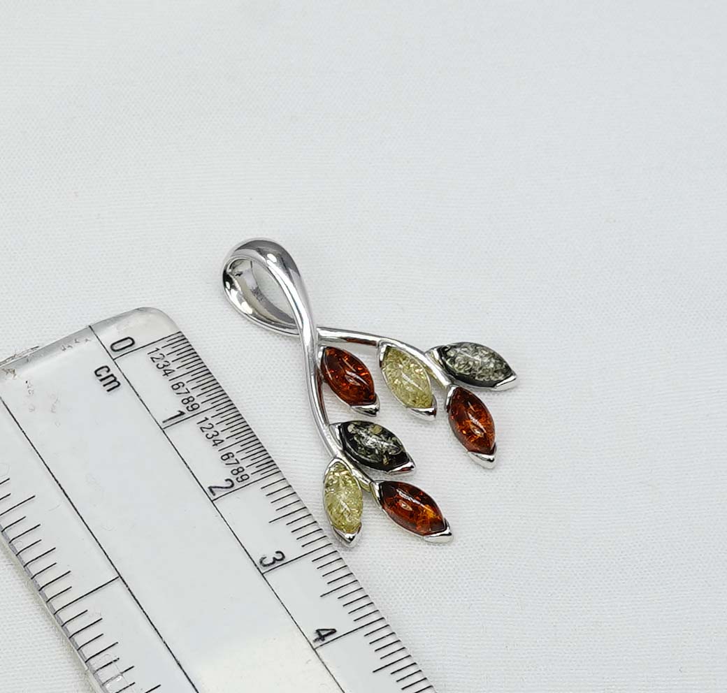 925 Solid Sterling Silver Natural Baltic Amber Chain Pendant - 19.6 Inches