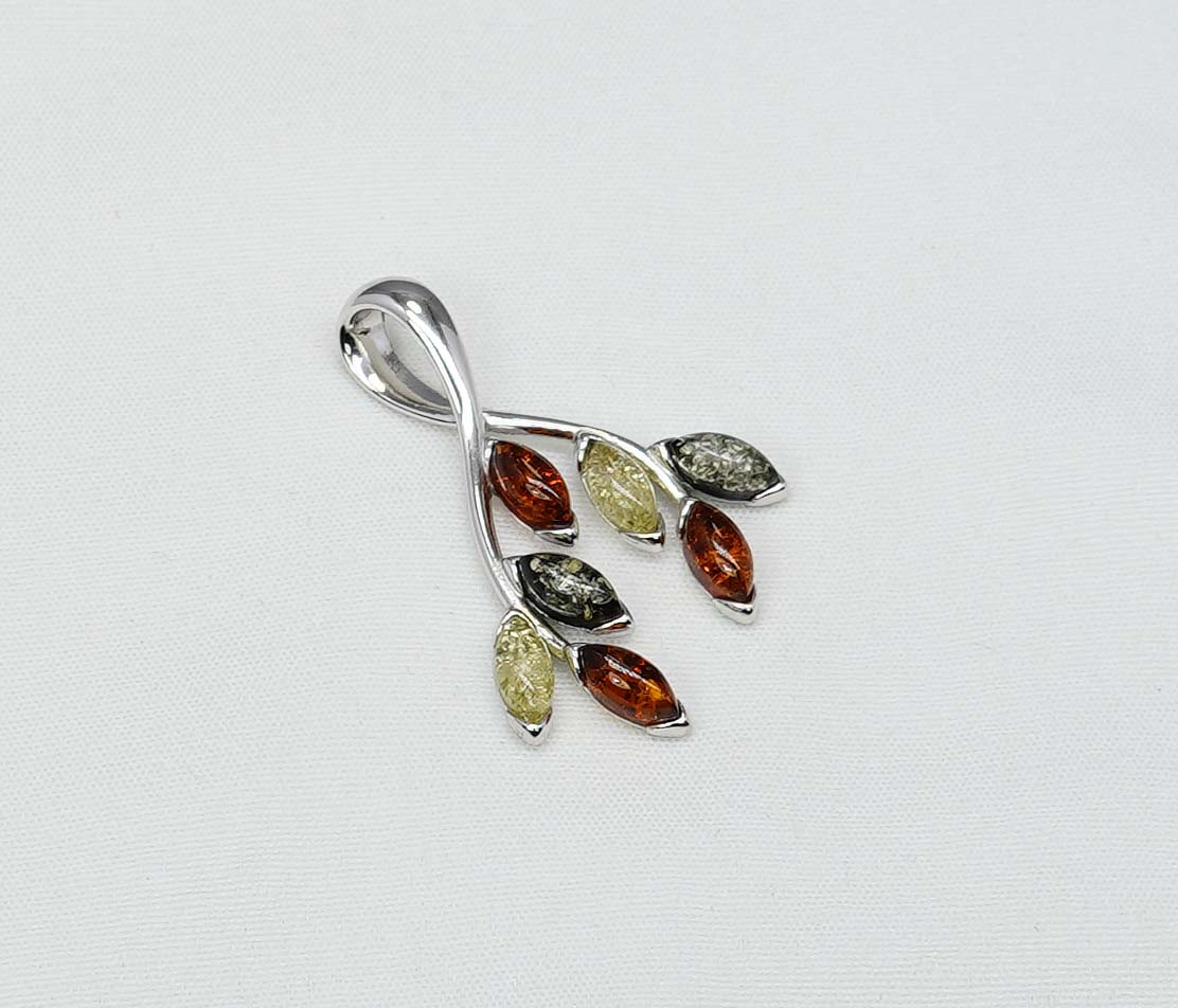 925 Solid Sterling Silver Natural Baltic Amber Chain Pendant - 19.6 Inches