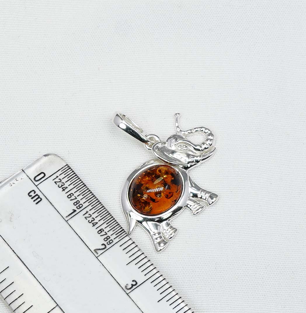 925 Solid Sterling Silver Natural Baltic Amber Elephant Chain Pendant
