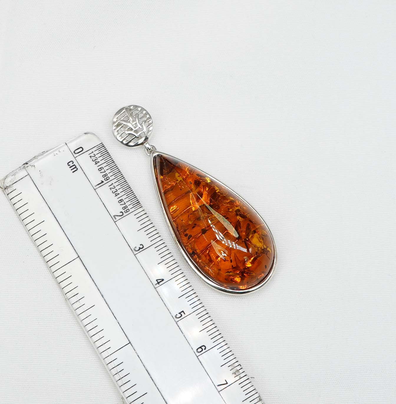 925 Solid Sterling Silver Natural Baltic Amber Chain Pendant-20.4 Inches
