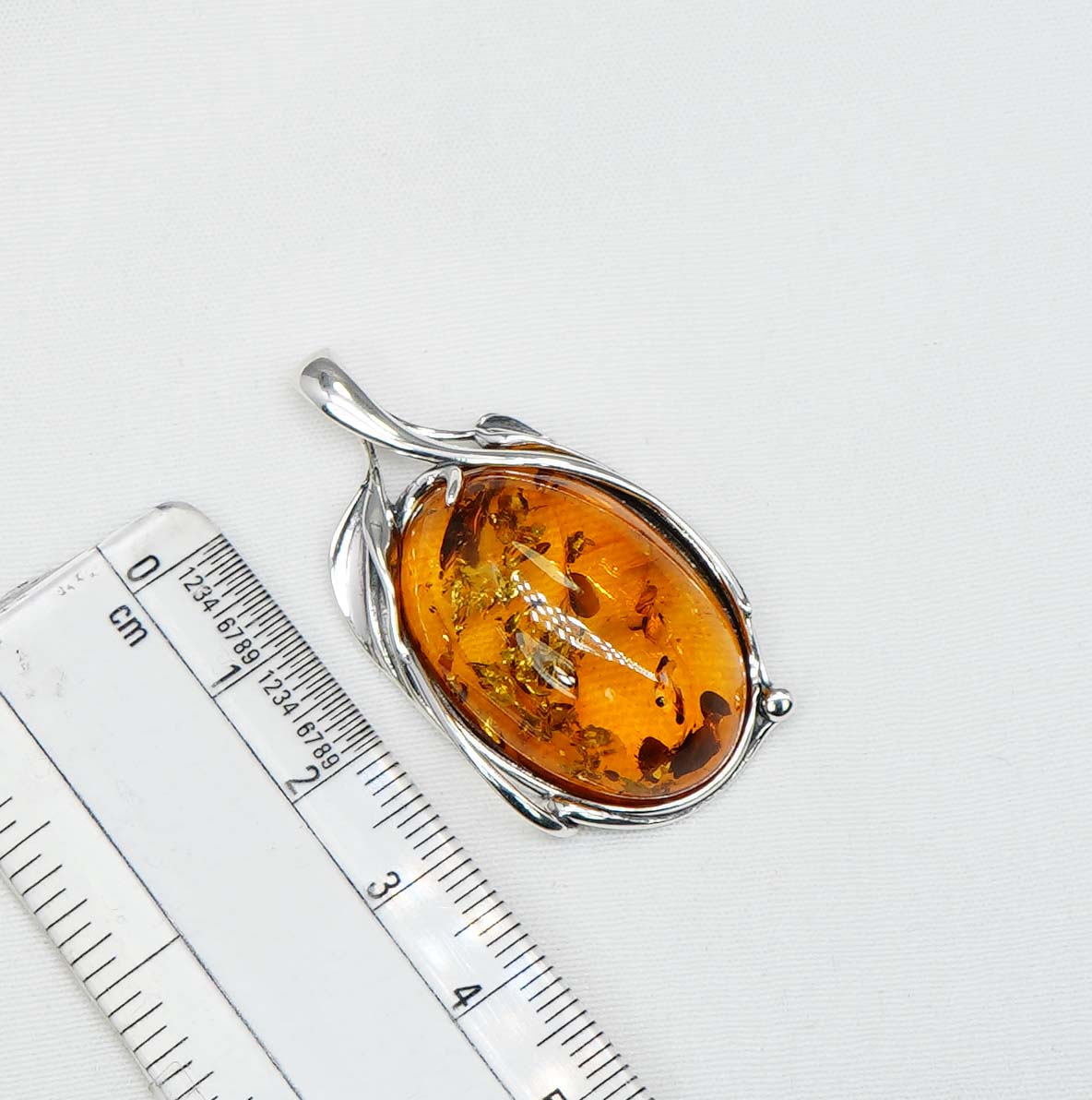 925 Solid Sterling Silver Natural Baltic Amber Chain Pendant-19.8 Inches