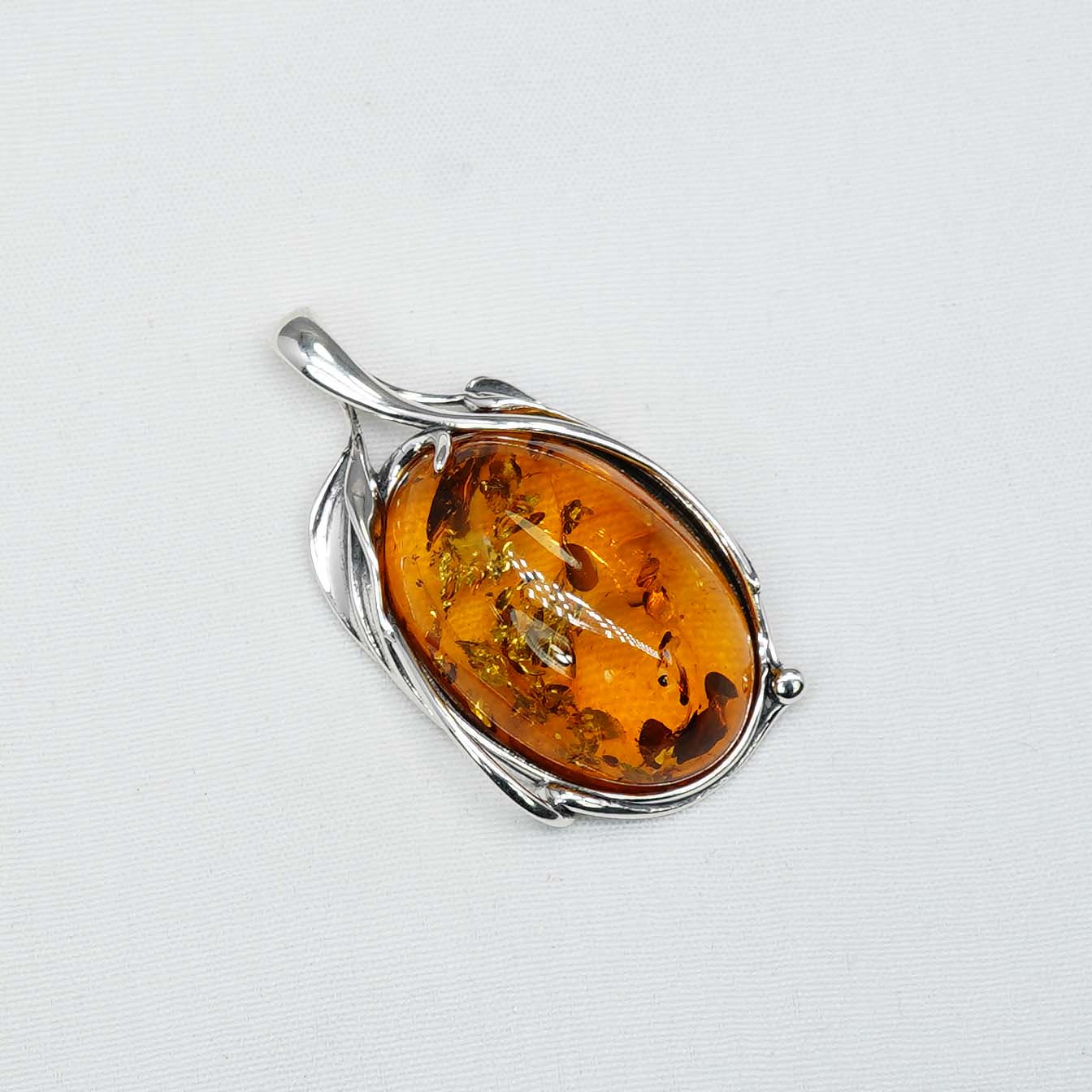 925 Solid Sterling Silver Natural Baltic Amber Chain Pendant-19.8 Inches