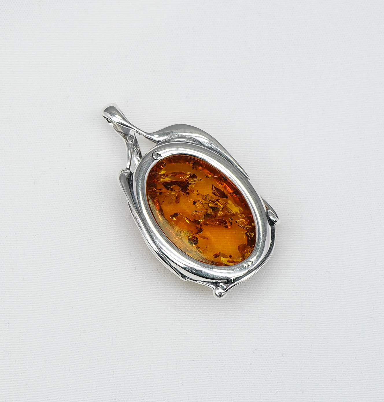 925 Solid Sterling Silver Natural Baltic Amber Chain Pendant-19.8 Inches