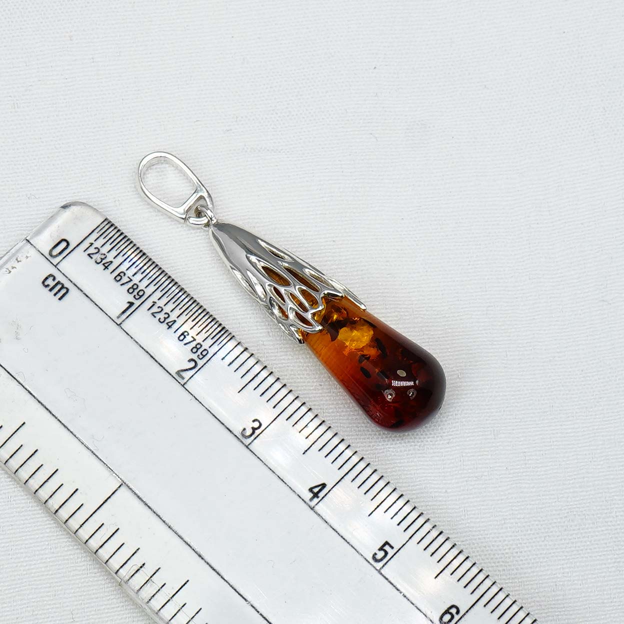 925 Solid Sterling Silver Natural Baltic Amber Chain Pendant-19.8 Inches