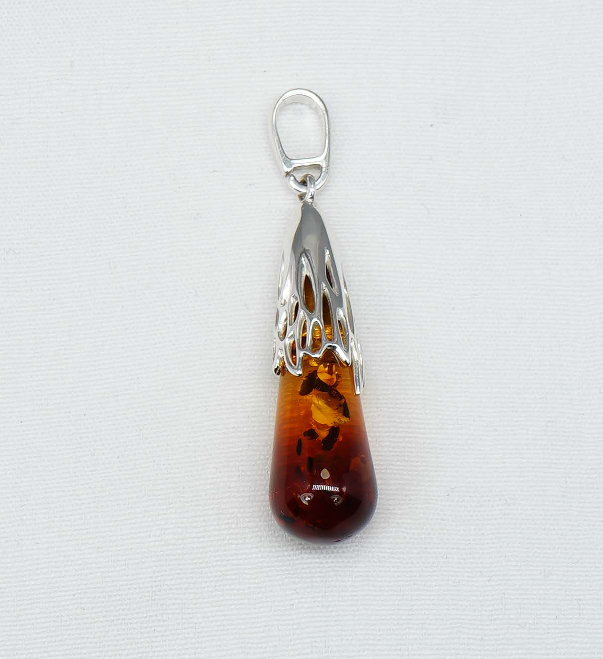 925 Solid Sterling Silver Natural Baltic Amber Chain Pendant-19.8 Inches